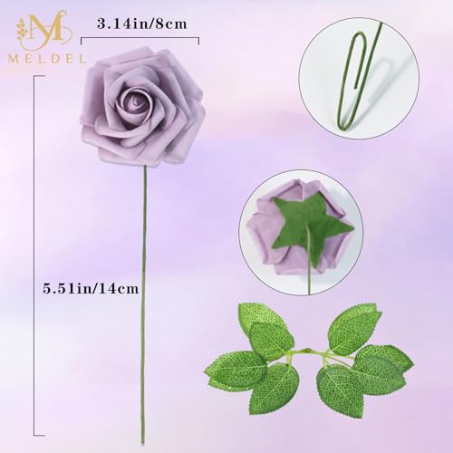 Artificial Flowers 50pcs Real Looking Purple Lilac Foam Fake Roses with Stems for DIY Wedding Bouquets Bridal Shower Centerpieces Floral Arrangements Home Decorations - color: Purple & Lilac, size: 50Pcs