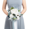Ling's moment Dusty Blue Artificial Wedding Flower Bouquets for Bridesmaids White Floral Bouquet Light Blue Bridal Bouquets for Bridesmaids with Ribbon Ceremony Anniversary,7-inch Diameter - color: Blu-dusty Blue & Navy