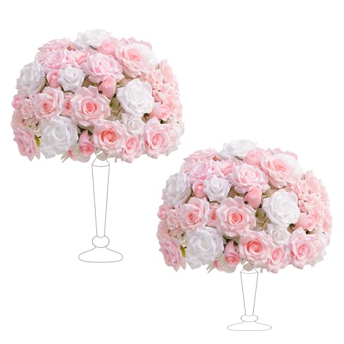 2pcs Large Artificial Flowers Centerpieces Decor for Tables Floral Arrangement Bouquet for Wedding Reception Aisle Ceremony Party Flowers Balls (Without Stand) (2pcs 15'' Pink) - color: 2pcs 15'' Pink