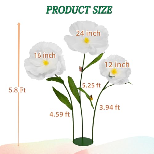 5.8 Ft Giant Artificial Flowers,Large Paper Flower,Huge Poppy Flowers Decoration for Wedding,Hotel,Office,Window Display and Home Farmhouse Decor(White) - color: White