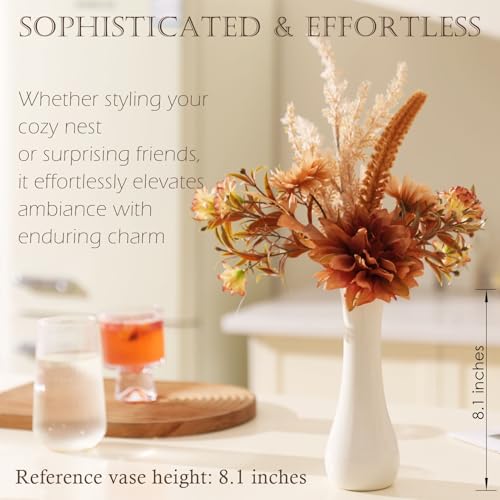 Joeabor Fake Flower Bouquet, Faux Flower Arrangement for Decorating Kitchens, Bedrooms, Bathrooms, Realistic Artificial Flowers Made of Silk & Plastic, Floral Decoration with Dahlia & Small Blossoms - color: Dark Coffee & Dark Coffee