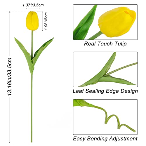 Beferr Tulips Artificial Flowers 18Pcs Faux Tulip Real Touch Tulip Fake Flowers Bouquets Arrangements for Mothers Day Spring Easter Home Wedding Table Decor Yellow - color: J-18pcs-1colors-yellow, size: 18PCS
