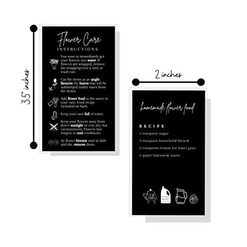 Fresh Flowers Care Instructions & Flower Food Recipe | 50 Pack | 2x3.5” in Business Card | Gardening Business Supplies | Florist Supplies | Black Card Design