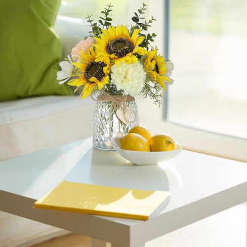 Artificial Sunflower Bouquets - Silk Fake Flowers with Vase, Centerpieces for Dining Room and Coffee Table Decor - color: Pink-yellow