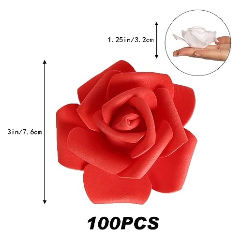 100pcs White Artificial Rose Flower Heads, 3inch Red Foam Roses Bulk Stemless Fake Flower Heads for DIY Crafts,Cake Decoration Wedding,Baby Shower Flower Centerpieces(White&Red) - color: White&red