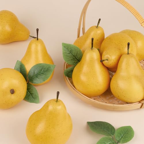 Gresorth 6pcs Artificial Pear Decoration Fake Fruit Lifelike Simulation Fruits Home Party Kitchen Photography Props - color: Yellow Pear