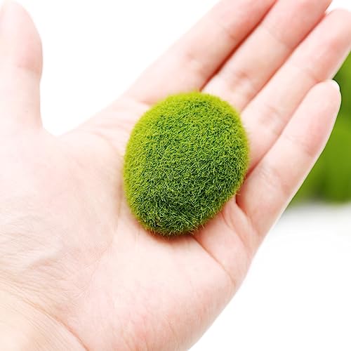 Anxingo 30 Pcs Artificial Moss Stones, 3 Size Fake Moss Decor, Decorative Stones Covered with Faux Green Moss, Green Moss Balls for Floral Arrangements, Crafting and Fairy Gardens