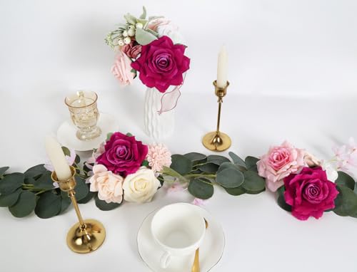 Hot Pink Roses 16pcs Artificial Velvet Roses Head Bulk Silk Flowers 4.3" Hot Pink Artificial Roses with Stems for Wedding Flowers for Centerpieces Home Party Decor (Hot Pink) - color: 4.3" Hot Pink