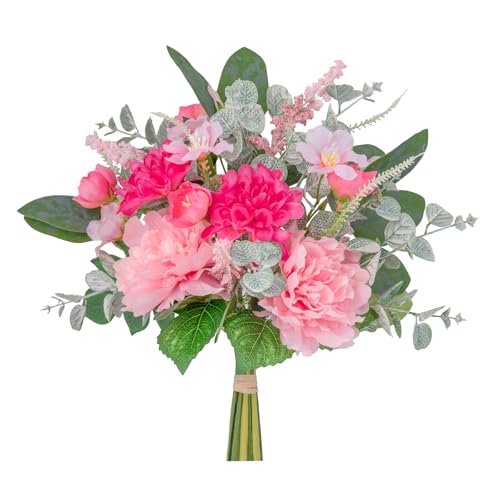 WELL KNOWN Artificial Flowers Bouquet, Spring Fake Flowers for Vase, Silk Faux Flowers DIY Table Centerpieces for Wedding, Dining Room, Kitchen, Office, Farmhouse, Mom's Decor & Gift (Pink & Hot Pink) - color: Pink & Hot Pink