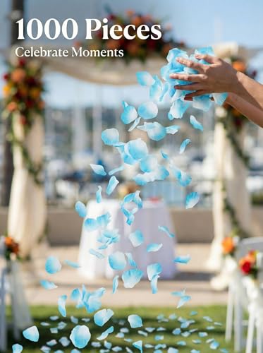 1000 Pcs Artificial Fake Rose Petals,Flower Petals for Romantic Night, Engagement, Party, Wedding, Event Flower Decorations, in Bulk(Light Blue and White) - color: Light Blue and White, size: 1000Pcs