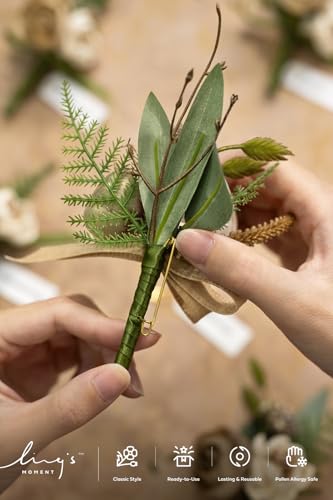 Ling's moment Boutonniere for Men, 6pcs Groom Groomsmen Boutonniere, Artificial Flowers for Wedding Decor/Prom/Homecoming, etc.Brown - color: Brn-brown