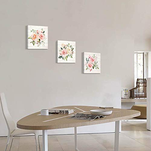 Hardy Gallery Pink Floral Canvas Wall Art: Roses Flowers Bouquet Pictures Artwork for Kitchen Bathrooms (12"x12"x3pcs) - color: Roses Bouquet, size: 12'' x 12'' x 3 Panels