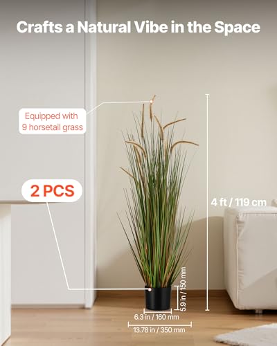 VEVOR Artificial Grass Plant, 2 Pack 47 inch Horsetail Reed Grass in Pot, Premium PVC Faux Fake Greenery Shrubs Plant for Indoor Outdoor House Home Garden Office Room Décor, Housewarming, Green - color: Horsetail Grass, size: 4FT