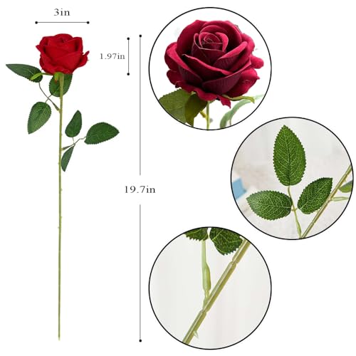 Jasion 12PCS Artificial Roses Realistic Velvet Silk Flowers Long Stem Faux Flowers Bouquet for Wedding Home Party Table Centerpieces Decorations (Red) - color: 12pcs Red