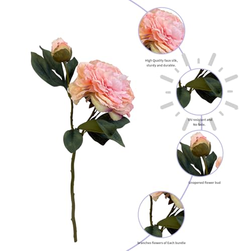 4 PCS Premium White Peonies Artificial Flowers,19.2’’Fake Faux Silk Peonies for Centerpieces Wedding Home Decor (4, Pink) - color: Pink
