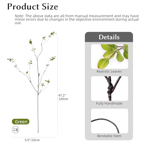 Artificial Ficus Branches 47.2" Artificial Eucalyptus Stems Fake Ficus Branches Faux Plants Greenery Leaves Filler Vase for Home Decor Green Twig Leaf Office Wedding Decoration 4PCS Green - color: 47.2"green 4pcs