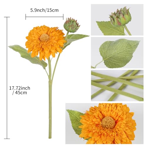 IPOPU Artificial Sunflower Bouquet with Long Stems Fake Sunflowers Silk Flowers with 5 Heads Faux Sunflower Bouquet for Wedding Party Home Office Decoration Dining Table Centerpiece (Orange1Bunches) - color: Orange Yellow