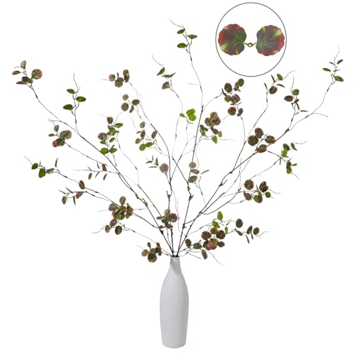 4 Pcs 38.5" Tall All-Green Artificial Branches with Leaves, Realistic Faux Ficus Greenery Stems, Bendable Fake Plant Twigs for Tall Floor Vases, Home Centerpiece, Office & Spring Decor(WN Red) - color: Wn Red