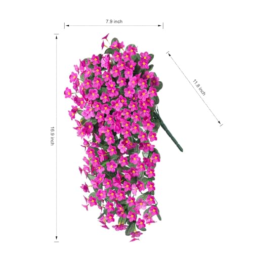 HyeFlora Artificial Fake Hanging Flowers Plants for Outdoor Outside Spring Decor, 2 PCS Faux Silk Fuchsia Daisy UV Resistant Look Real Orchid Long Vines for Home Porch Patio Window Planter Decoration - color: Fuchsia