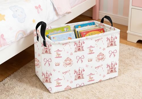 Essme Rectangular Pink Baskets,Girls Storage Box,Cute Basket for Kids with Handles for Room Decor, Book Bins,Shelf Basket.(Castle) - color: Castle