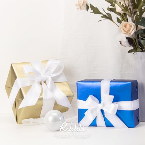 Ribbli White Double Faced Satin Ribbon,1-1/2” x Continuous 25 Yards,Use for Bows Bouquet,Gift Wrapping,Wedding,Floral Arrangement - color: White, size: 1-1/2 inch