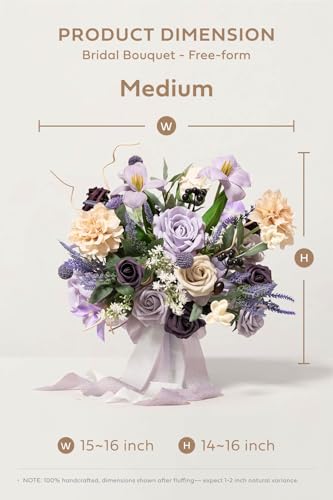 Ling's moment Purple Lavender Wedding Bouquets for Bride, Lilac Bridal Bouquets for Bride,15 Inch Free Form Artificial Wedding Flower Bouquet - color: Prpl-lavender Purple, size: Medium 15 Inch
