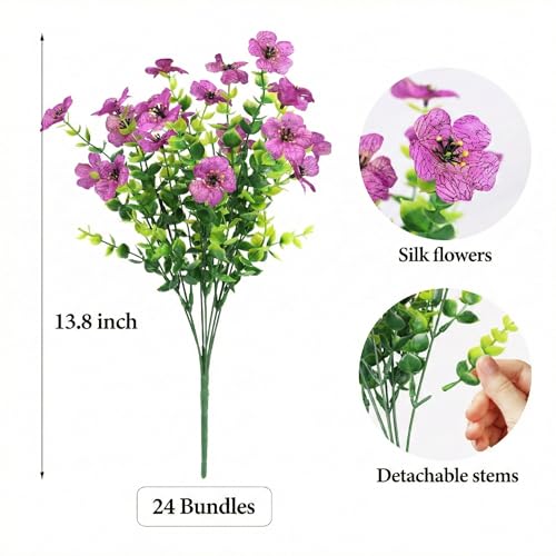 ATTGREAT Artificial Flowers Outdoors Faux Plants UV Resistant Fake Flowers Daisy Plastic Greenery Plnats Outside for Garden Planter Patio Porch Spring Summer Home Home Decor, 24 Bundles (Purple) - color: Purple, size: 24PCS