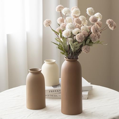 Large Decorative Ceramic Vase Set, 3 Pieces, Nordic Modern Boho Style, Earthtone Color Mix, Modern Farmhouse for Home Decor (XL Coffee Mix) - color: XL Coffee Mix