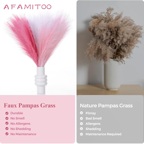Pink Pampas Grass Decor 17.7 Inch 6pcs, Artificial Pampas Grass for Room Decoration, Blush Faux Pampas for Short Vase, Home Wedding Party Table Centerpieces