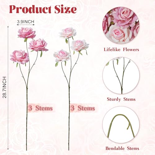 INXUGAO 6Pcs Artificial Flowers Fake Roses for Outdoor, 28" Long Stem Silk Roses for Wedding Indoor Outside Party Decor, Realistic Faux Bouquet for Tall Vase Planter (Pink) - color: Rose-pink 6 Pcs