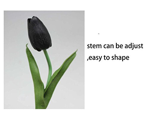 Artificial Flowers 10 Heads Mini Real Touch Artificial Tulip for Home Wedding Party Centerpiece Decoration (Black) - color: Black