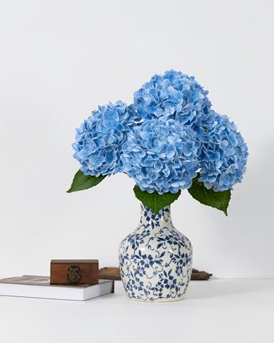 DuHouse 4Pcs Large Hydrangea Artificial Flowers,20 inch Latex Real Touch Hydrangeas for Home Wedding Bouquets Centerpieces Party Living Room Decoration(2Pcs Blue+2Pcs White) - color: 2pcs Blue+2pcs White, size: 4pcs