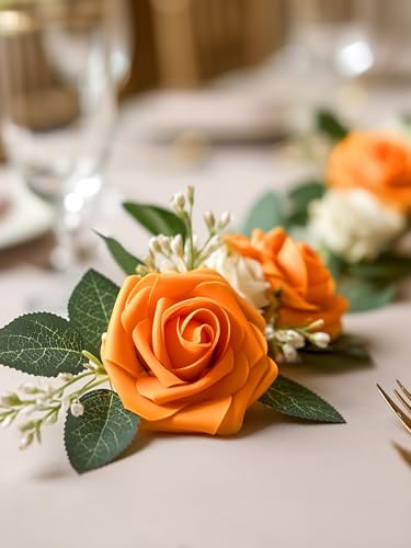 InnoGear Artificial Flowers, 50 Pcs Orange Rose Foam Fake Roses Bulk with Stems for Autumn Fall Decoration DIY Wedding Bouquets Centerpieces Bridal Shower Party Christmas Tree - color: Orange