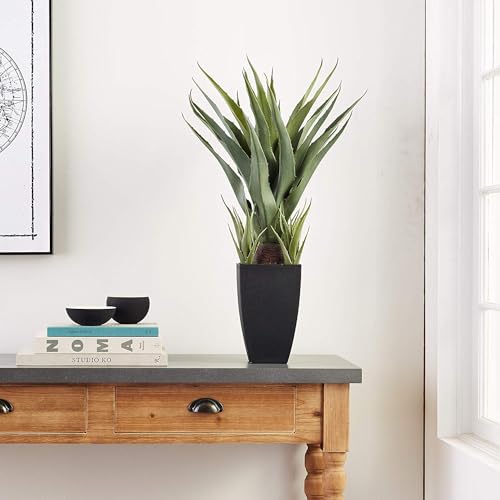 Nearly Natural Agave with Black Planter