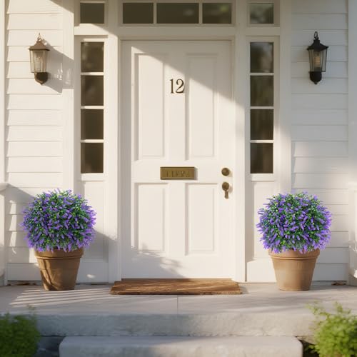 Yangrass Artificial Lavender Topiary Ball Trees with Ground Spike, Set of 2 UV Resistant Artificial Shrubs, Fake Evergreen Artificial Plant Bush for Indoor Outdoor Front Porch Garden - color: Lavender
