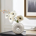 Ceramic Small Donut Vase Hand Painted Glossy Finish Flower Vase, Black and White, Unique Modern Home Decor for Living Room, Coffee Table, Mid Century Decor - size: Small