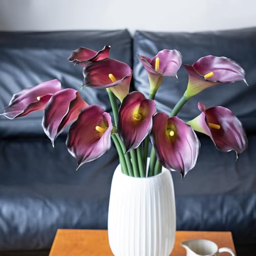 DUYONE Artificial Flowers Calla Lilly 25.6'' Large Fake Bouquet Long Stem Plants 5 Pcs for Home,Living Room,Bedroom,Dining Table,Office,Weddings Party Garden Décor(Purple) - color: (No Vase) 5pcs Purple
