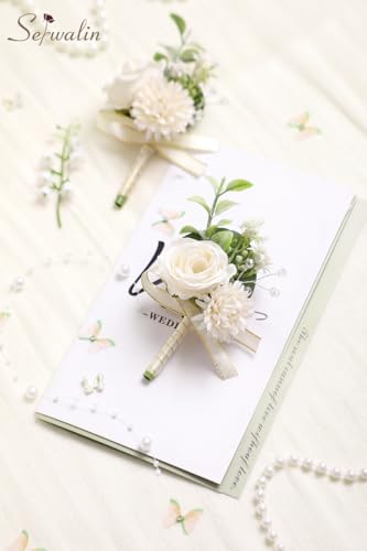 Serwalin 6 Pcs White Boutonniere for Men, Groom Groomsmen Best Man Guest Boutonnieres，Artificial Flowers Silk Rose for Wedding Prom Ceremony Anniversary Party Homecoming - color: A White, size: Boutonniere 6pcs
