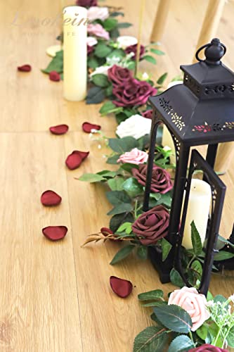 Lookein Artificial Rose Flower Garland Greenery Garland 5FT for Wedding Ceremony Backdrop Arch Flowers Table Centerpieces Decorations, Burgundy - color: Burgundy