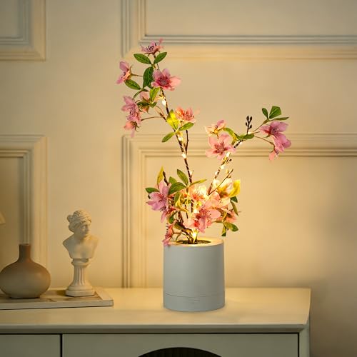 WSYEAR Pink Cherry Blossom in Pot, Artificial Cherry Fake Flower Lamp Indoor Outdoor Home Garden Office Decor for Wedding,Birthday,Party,Christmas - color: Cherry