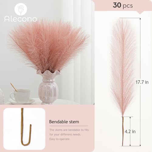 Alecono 𝟯𝟬𝙋𝙘𝙨 Pampas Grass, 17" Faux Pink Pampas Grass Decor for Boho Home Decoration Fluffy Artificial Pampas for Wedding - color: A Dusty Pink, size: 30pcs