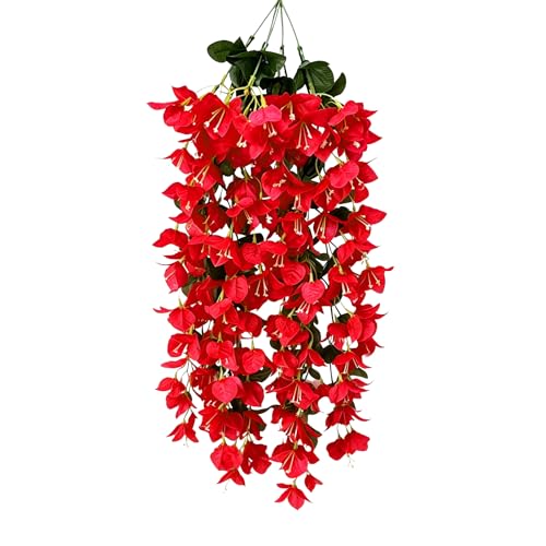 1 Pack Artificial Bougainvillea Hanging Flowers UV Resistant Long Trailing Silk Vines, Realistic Fake Plants for Outdoor Porch, Patio, Balcony, Yard & Planter Decor（Red） - color: 1pack