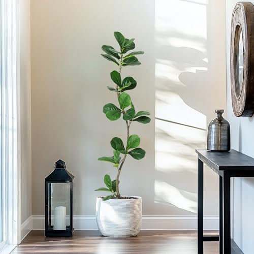 GarveeHome Artificial Fiddle Leaf Fig Tree - 5 ft Fake Plant with Black Nursery Planter, Large Fake Tree for Home or Office Decor - Artificial Plants Indoor Outdoor, Housewarming Gift - size: 5ft