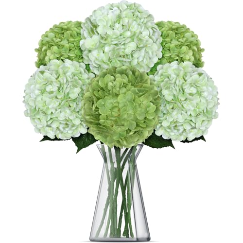 8pcs Hydrangea Artificial Flowers Green Silk Fake Flower Bouquets Faux Hydrangea with Stems for Home Table Centerpieces Wedding Party Decoration (Dark Green, Light Green, 8 PCS) - color: Dark Green, Light Green