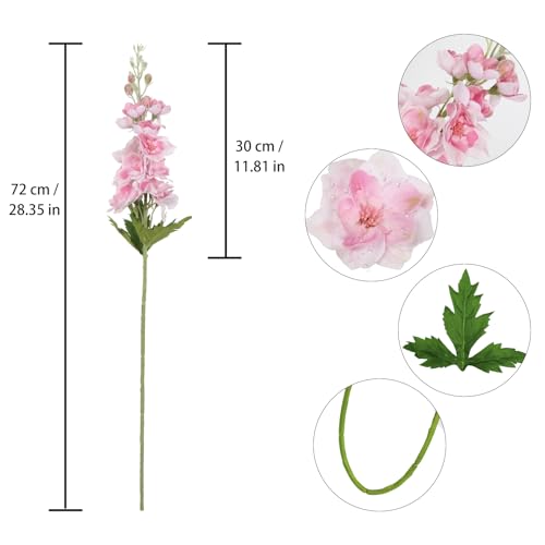 6PCS Pink Delphinium Artificial Flowers Real Touch Larkspur Silk Flowers Long Stem Artificial Flowers for Tall Vase Wedding Centerpieces for Tables Home Decor Indoor (Pink) - color: Real Touch Pink