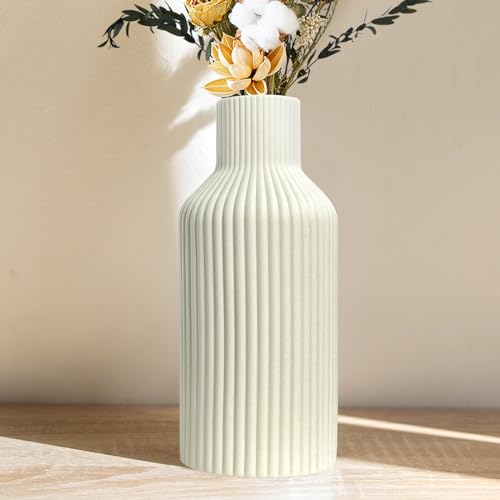 Ceramic Flower Vase, Minimalist Modern Home Decor, Matte Finish Pampas Grass Vase for Table, Fireplace, Shelf, Mantel, Entryway and Centerpieces (Off White) - color: Off White, size: 8in