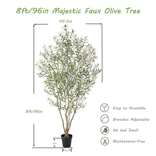 Nafresh Super Full Faux Olive Tree, 8FT Artificial Olive Tree Indoor, Fake Silk Trees with Realistic Leaves and Lifelike Fruits for Indoor Outdoor Living Room Corner Office Bedroom Home Decor - size: 8ft