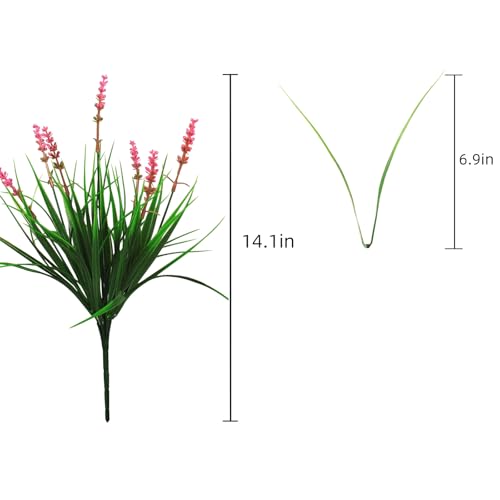 Artificial Plants Outdoor 12 Bundles Fake Monkey Grass Fade Resistant Plastic Faux Flowers Look Real for Porch Patio Home Garden Pot Decor (12 Bundles Pink Monkey Grasses) - color: 12 Bundles Pink Monkey Grasses
