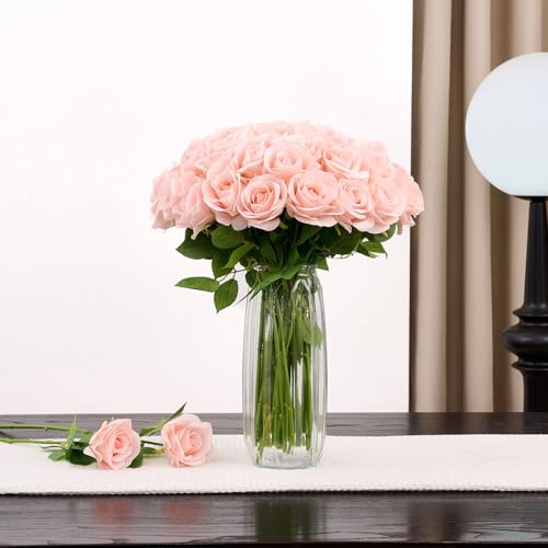 55 Pcs Blush Roses Artificial Flowers Bulk, Artificial Roses Fake Flowers with Adjustable Stems, Soft Foam Roses for DIY Wedding Bouquets, Bridal Shower Centerpieces, Home Party Decor - color: Blush