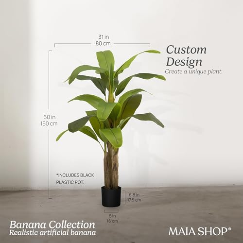 Maia Shop 5ft Artificial Banana Tree Plant for House, Apartment or Office – Realistic Fake Indoor Plants for Living Room, Kitchen, Bedroom, Entryway or Bathroom – Faux Greenery for Home Décor - color: Banana, size: 5ft